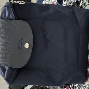 Longchamp Navy Backpack with Embossed Design